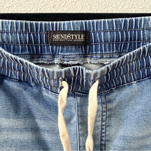 Sound Style Stretchy Denim Blue Drawstring Joggers w/Pockets Sz Medium - Picture 5 of 13